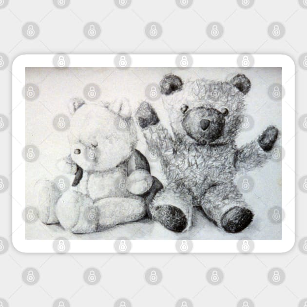 Teddy Bears - charcoal drawing by Avril Thomas Sticker by AvrilThomasart